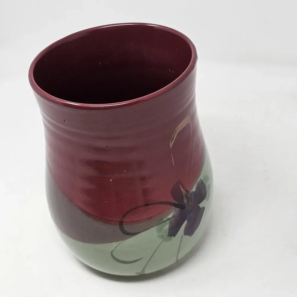 Kent Follette Studio Art Pottery Cranberry Maroon Green Crystalline Vase Signed